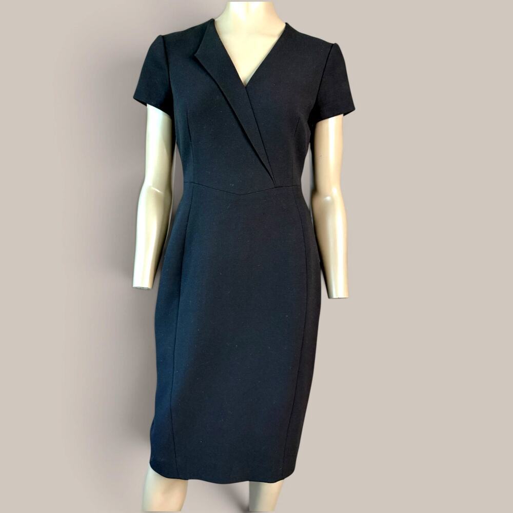 L.K. Bennett Eline Black Sheath Dress Women 8 Short Sleeve Crepe Business Casual